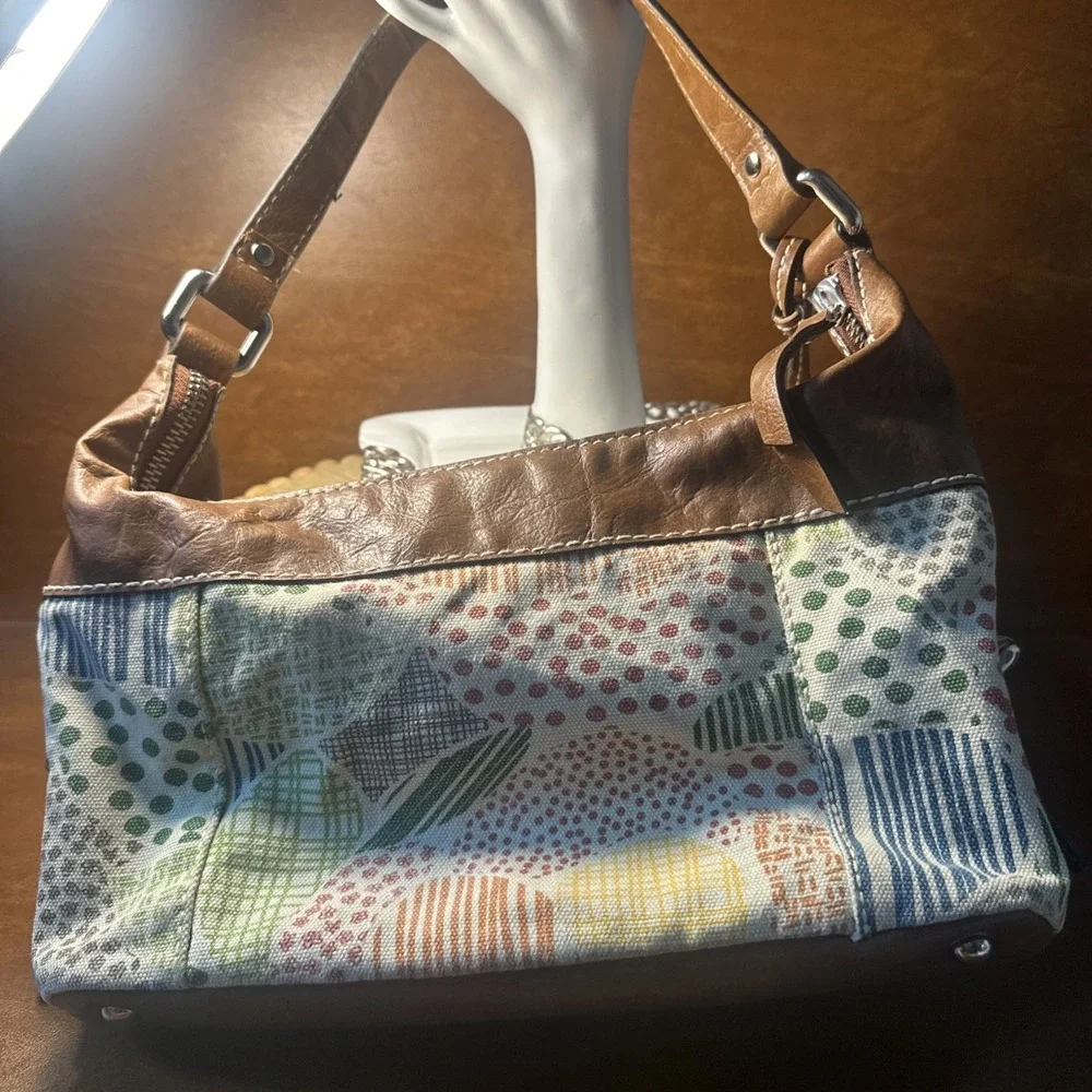 Vintage Fossil Leather Multi-Colored Patchwork Shoulder Bag Satchel Y2K